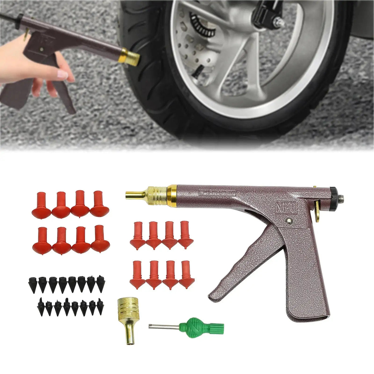 Tubeless Tire Repair Kit With Plugs &ndash; Portable Vacuum Gun