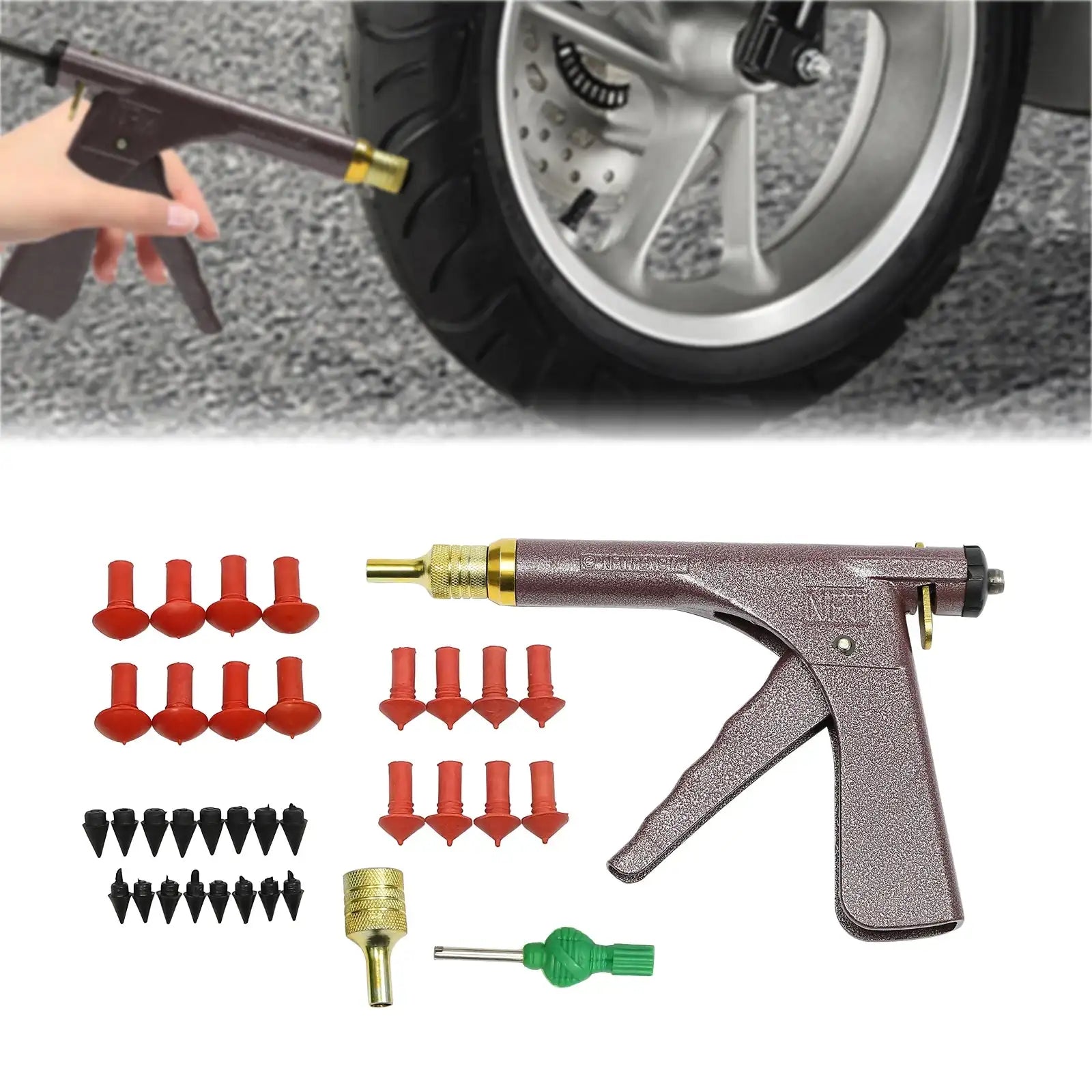 Tubeless Tire Repair Kit With Plugs &ndash; Portable Vacuum Gun