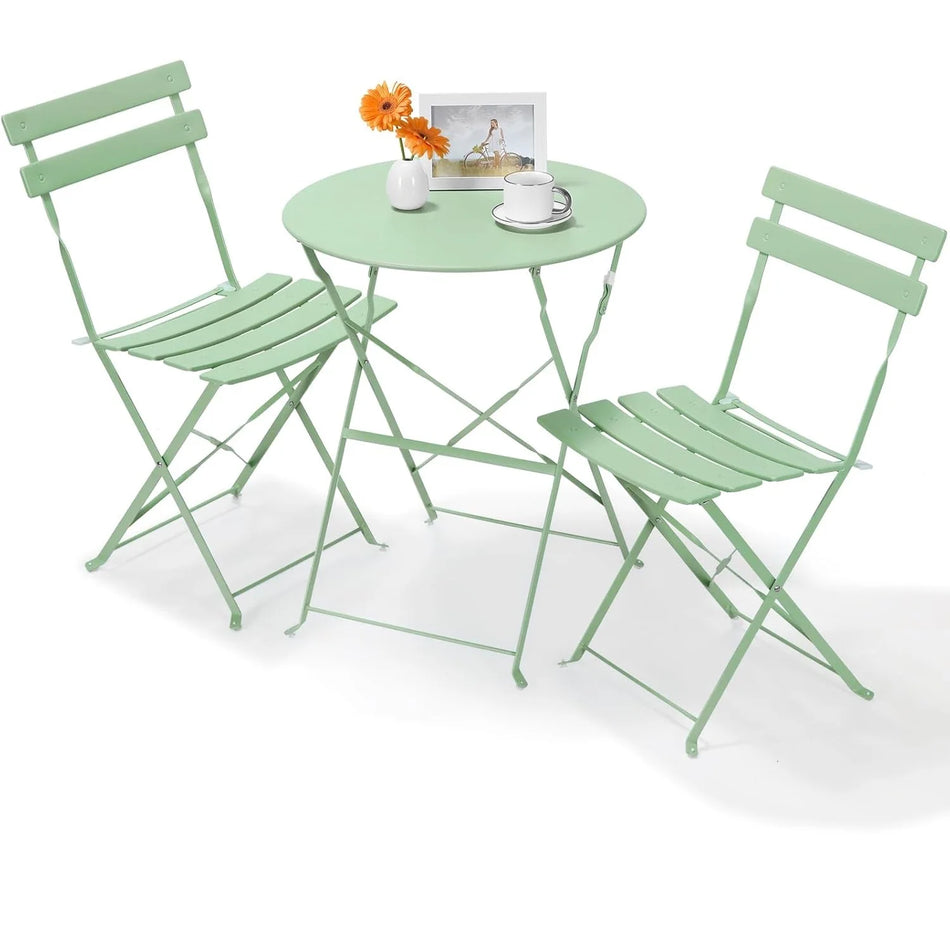 Folding Bistro Table Set 3 Piece Outdoor Iron Furniture