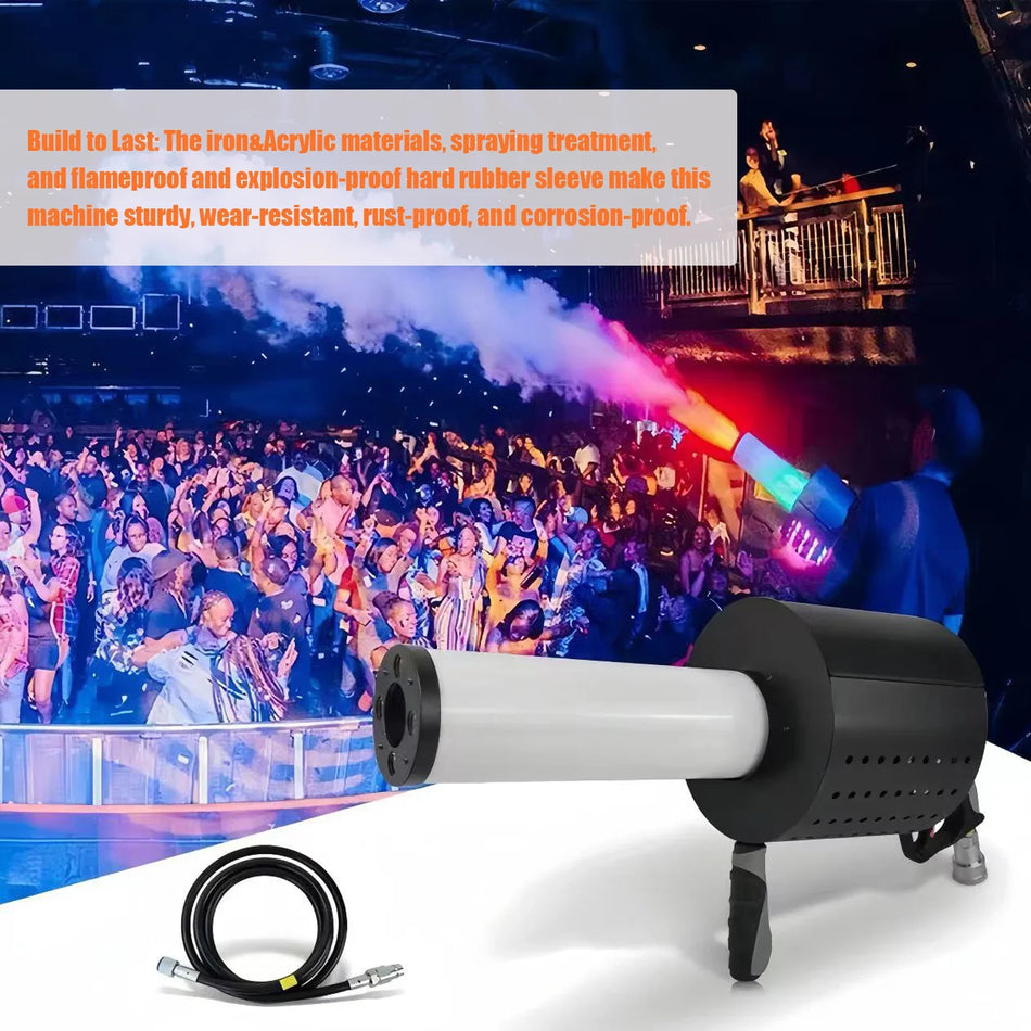 Pistol LED portabil cu confetti, tun CO2 alimentat cu baterii, cu fum și ceață, confetti de hârtie în 7 culori pentru petreceri, nunți, scene, concerte