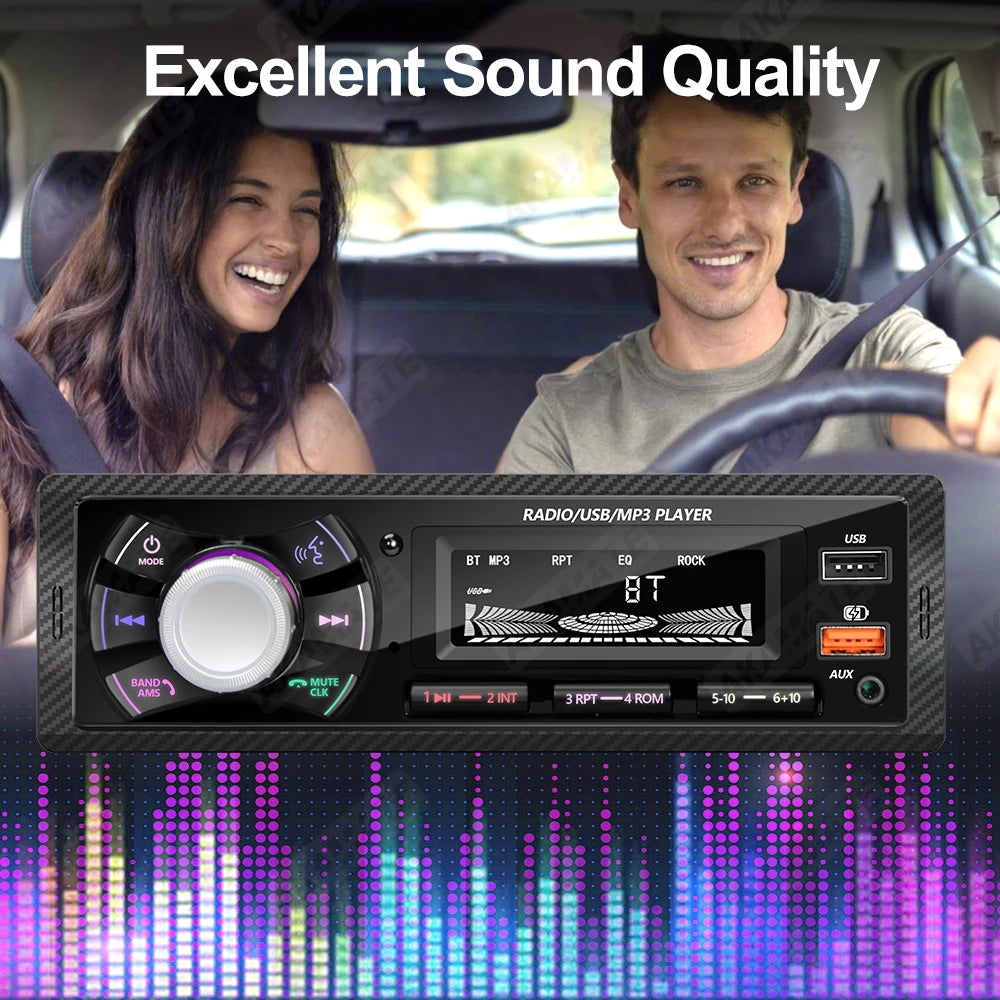 1 Din Car Radio Bluetooth FM EQ &ndash; Colorful Light Display