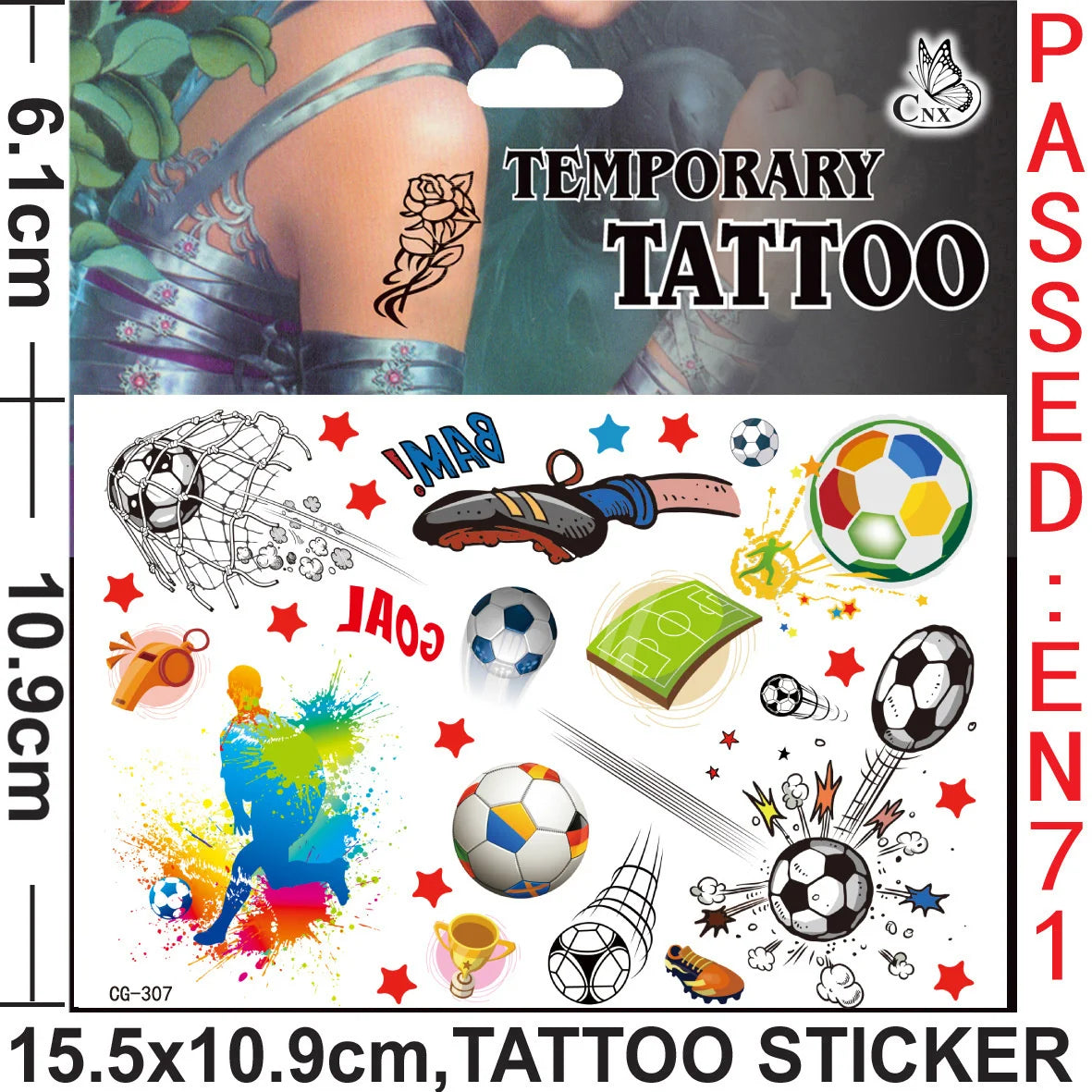 Football Tattoo Stickers - Waterproof Designs for All Ages Tattoo stickers-1pc