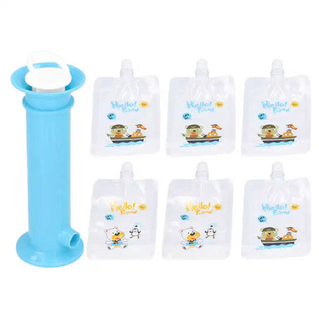 7pcs Set Baby Food Pouch Maker - Reusable Pure Color Pouches for Toddlers Blue