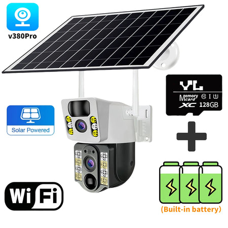 V380 Pro 8MP HD Solar Camera WIFI Smart Home Security Protection Home 360 Monitor 4K 4G SIM Card Outdoor with Battery 4G Network WIFI Cam 128G Card