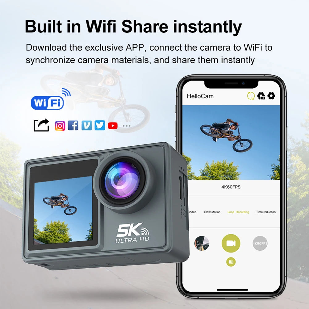 CERASTES 5K WiFi Action Camera &ndash; Dual Screen 170 Degree Wide Angle