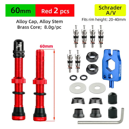 Deemount Schrader A/V Valves &ndash; Durable CNC Machined Alloy Construction AV 60mm Red  2P MA5 / CHINA