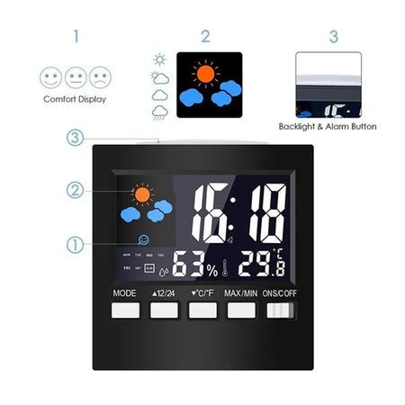 Temperature Humidity Alarm Clock &ndash; Colorful LCD Backlight