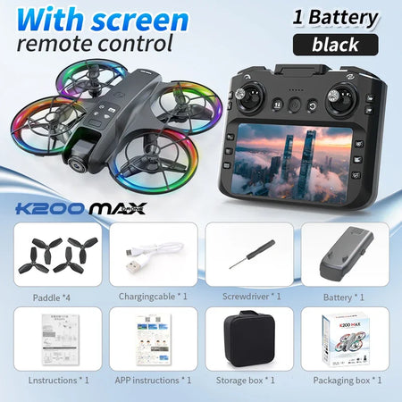 K200 MAX - Foldable Mini Drone With Full Protection 4.5in Screen Black