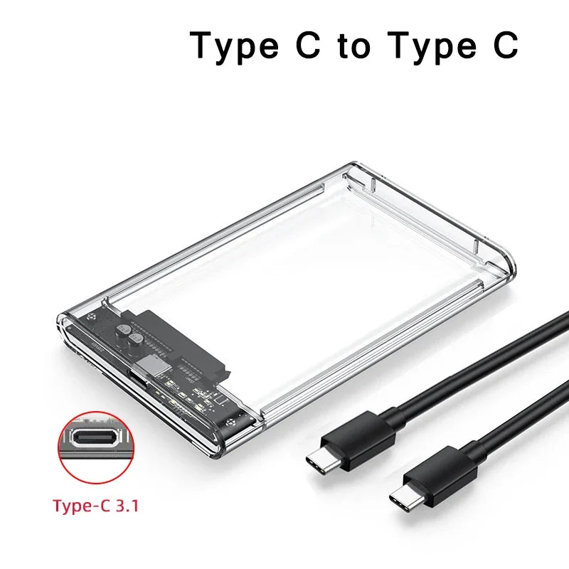 Transparent USB 3.0 Type-C 2.5 Inch SATA HDD/SSD Enclosure with 5Gbps Speed USB C-USB C