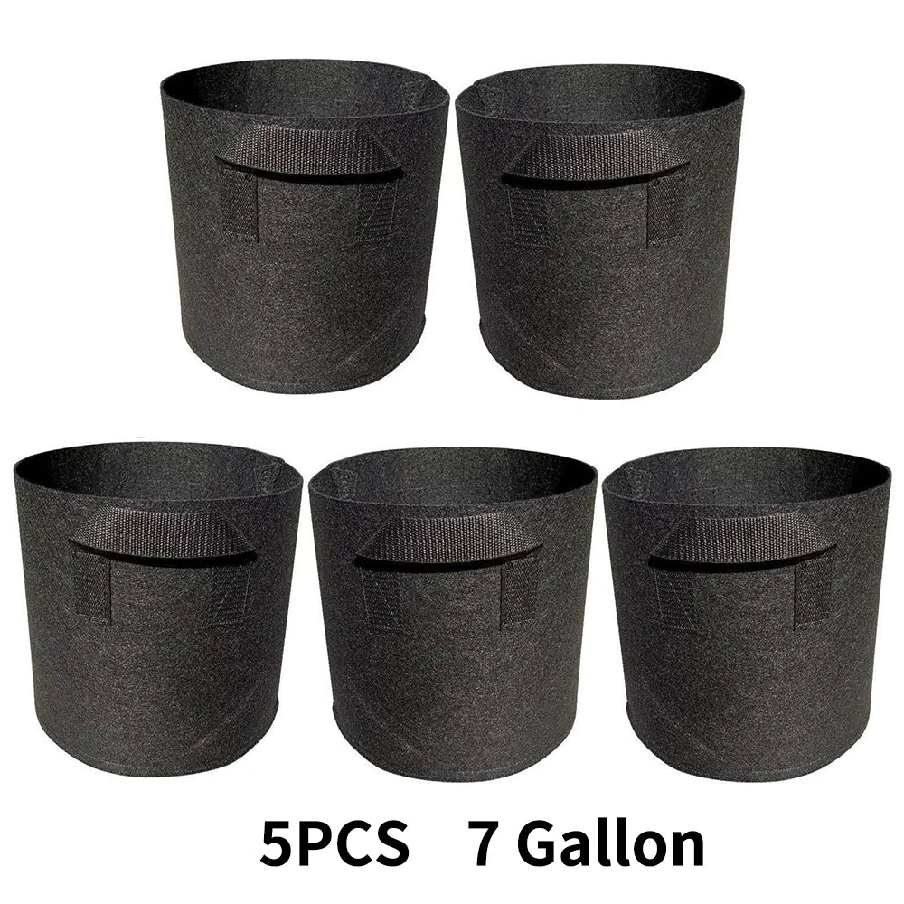 5-Pack Aeration Fabric Grow Bags with Handles - Optimal Plant Health 7gallons 30x35cm