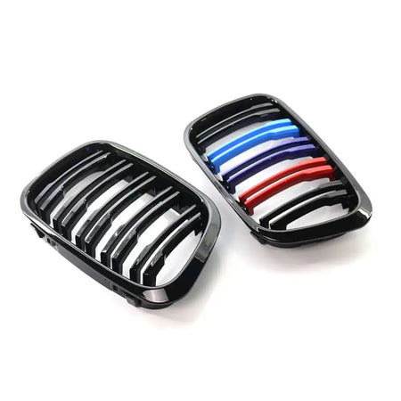 ABS Front Kidney Grille Dual Slat Gloss Black For BMW E46 Red and blue