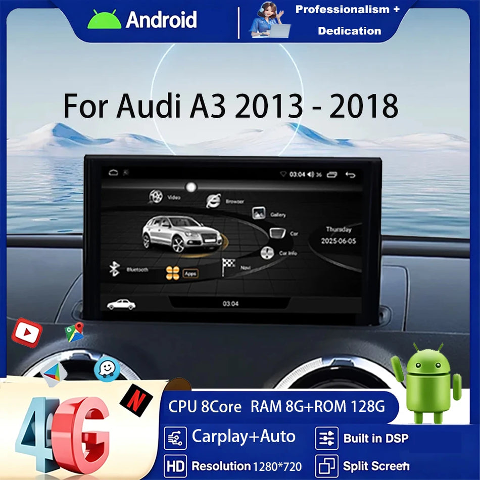 Radio auto Android de 7 inch cu ecran pentru Audi A3 2013-2018, navigație GPS