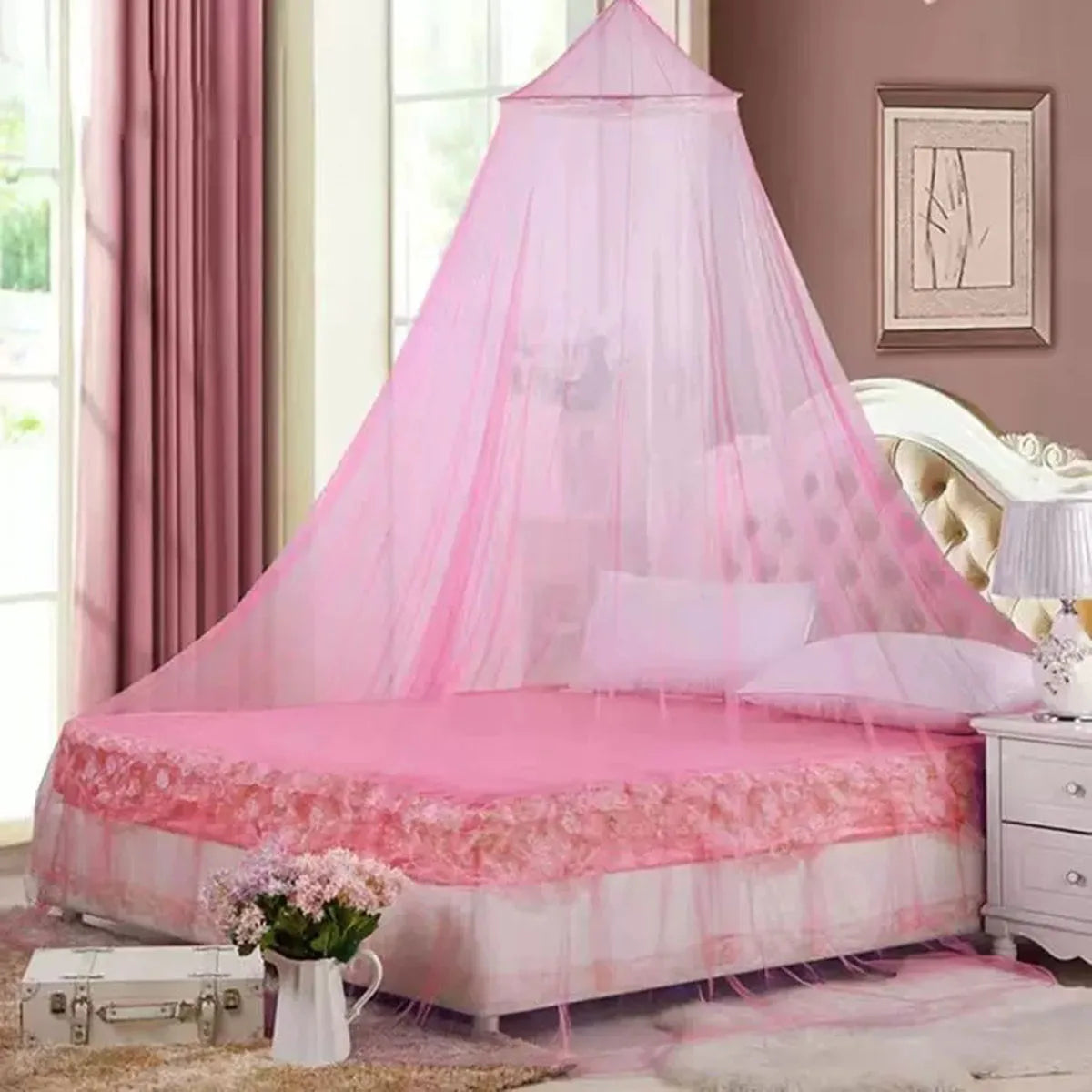 Elegant Summer Dome Mosquito Net for Double Beds Pink