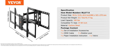 Full Motion TV Wall Mount For 26 To 90 Inch TVs 600x400mm 22.8in / france