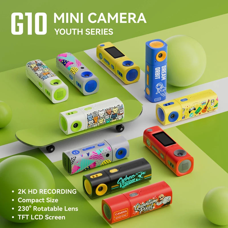 Lenovo G10 Mini Camera 2K HD Video Recorder Rechargeable Rotatable Lens with TFT Screen Sport Camera for Students Outdoor Vlog