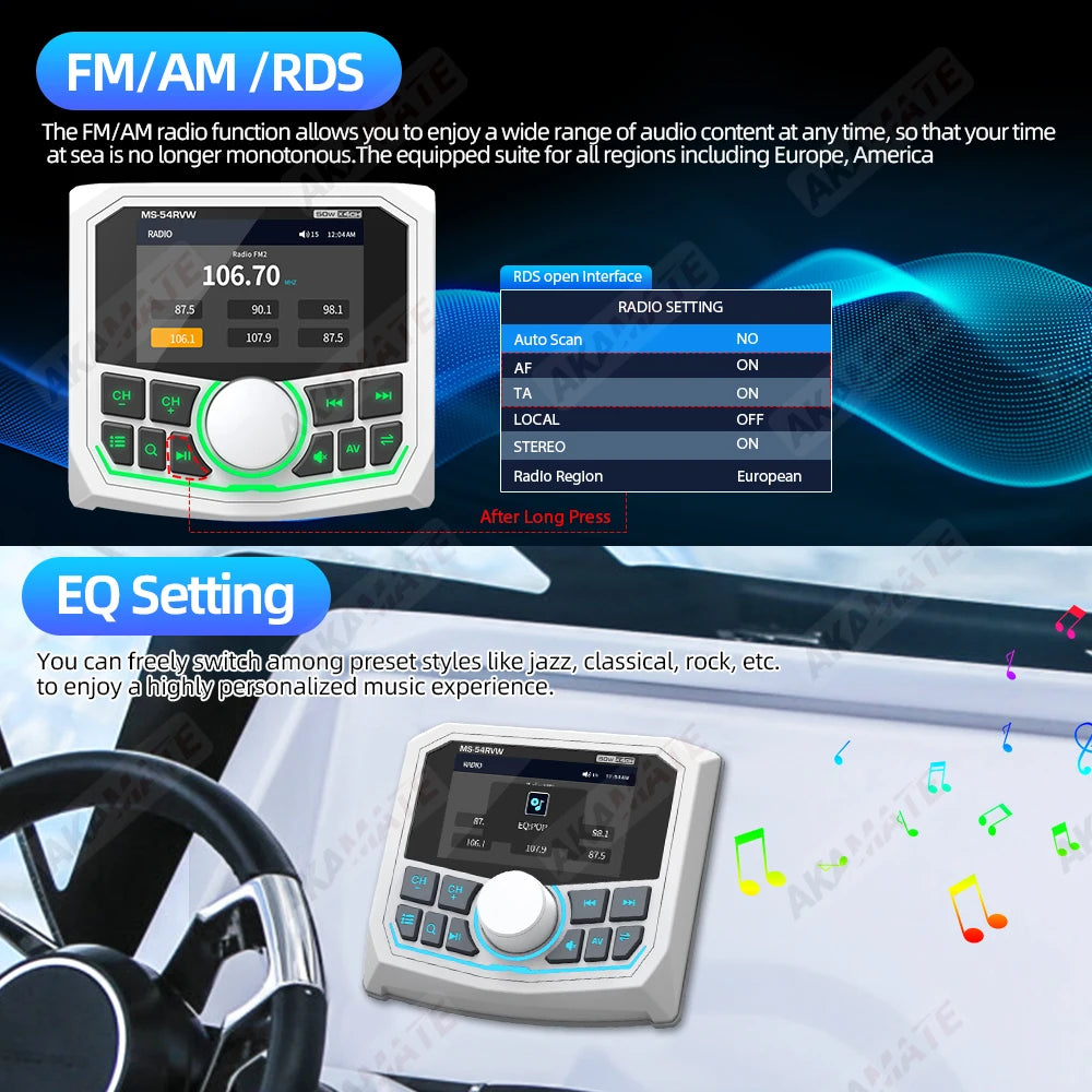 AKAMATE Boat Stereo MP5 Radio &ndash; Waterproof IPX5 Bluetooth