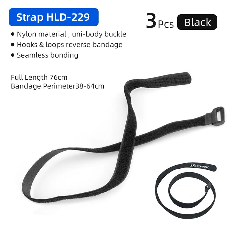 Deemount Bicycle Hook Loop Tape &ndash; Durable Nylon Fastening Straps Black 76cm 3PC / CHINA