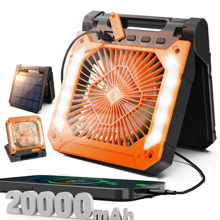 20000mAh Portable Fan With LED Light - USB Charging Orange