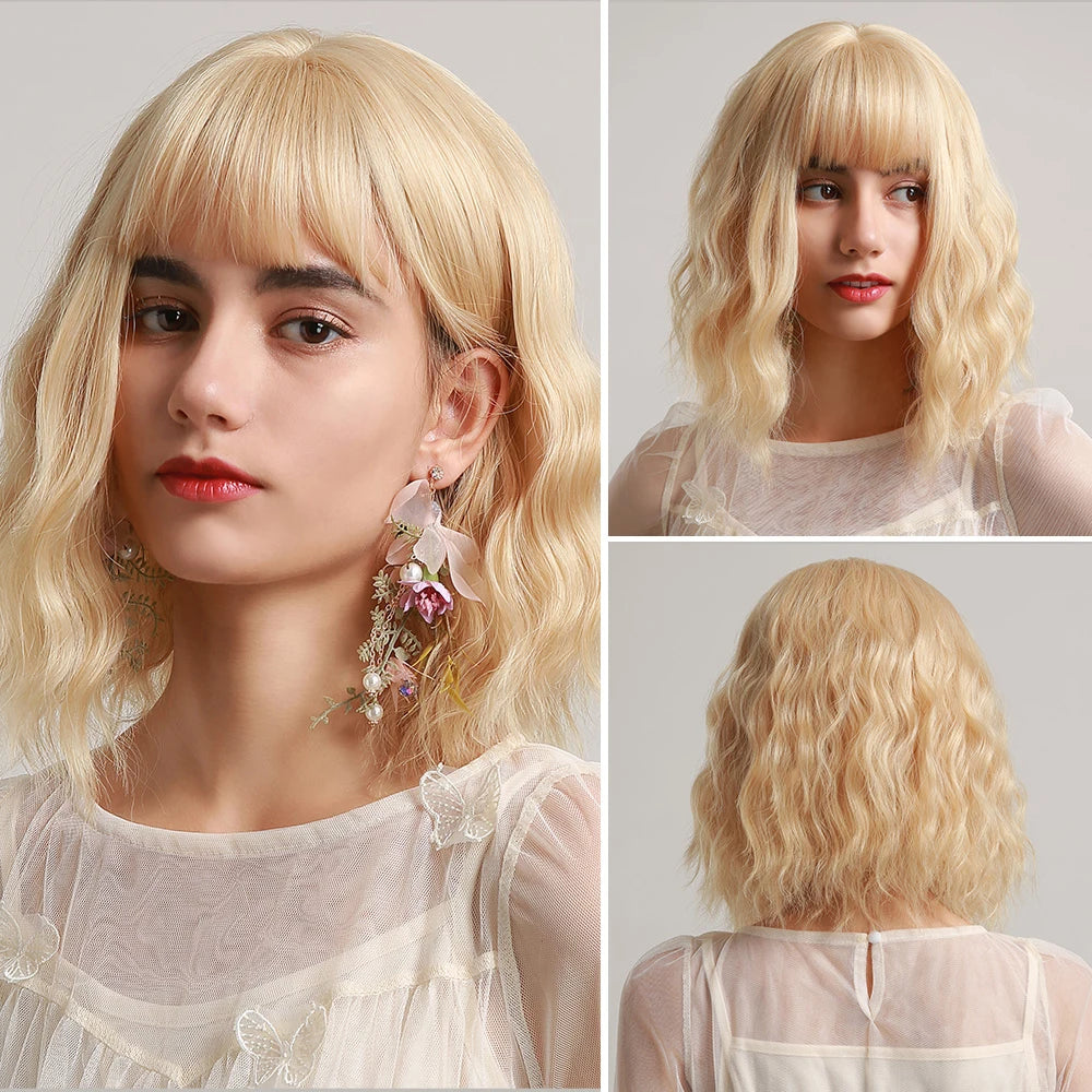 ALAN EATON Auburn Short Wavy Wig with Bangs - Heat Resistant Red Brown Hair for Cosplay and Parties SS170-2 / CHINA