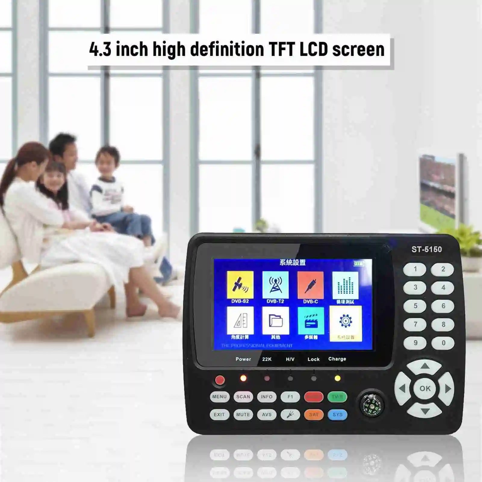 ST-5150 4.3in DVB-S2/T2/C COMBO HD Satellite TV Signal Finder Digital Handheld Signal Meter Satellite Finder H.265 HEVC MPEG-4
