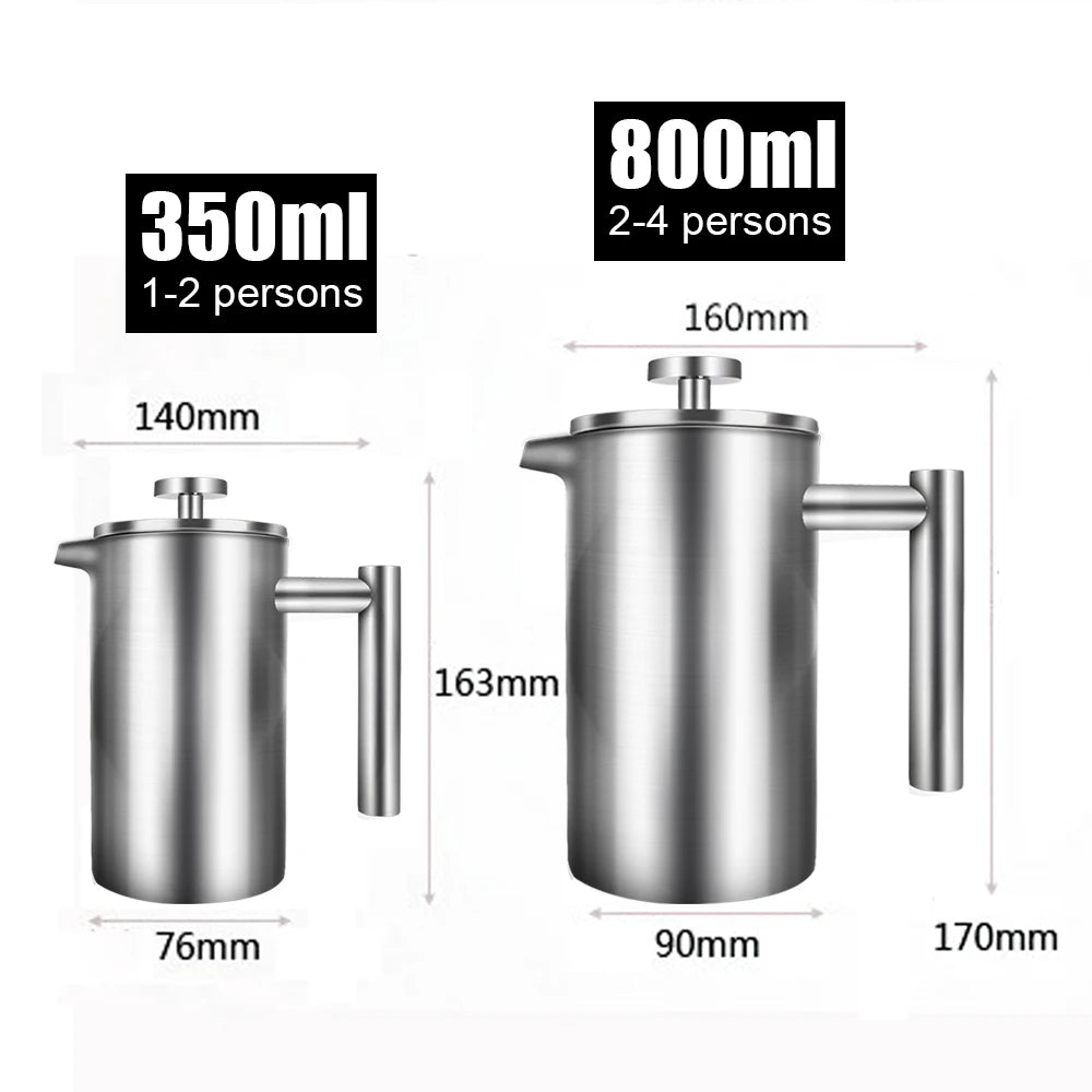 HILIFE Double Wall Stainless Steel French Press Coffee Maker - 350ml &amp; 800ml