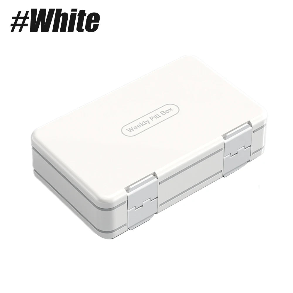 Weekly 3-Times-a-Day Pill Organizer, Double-Sided Travel Case for Vitamins &amp; Medications, Large Capacity 7-Day Medicine Container White