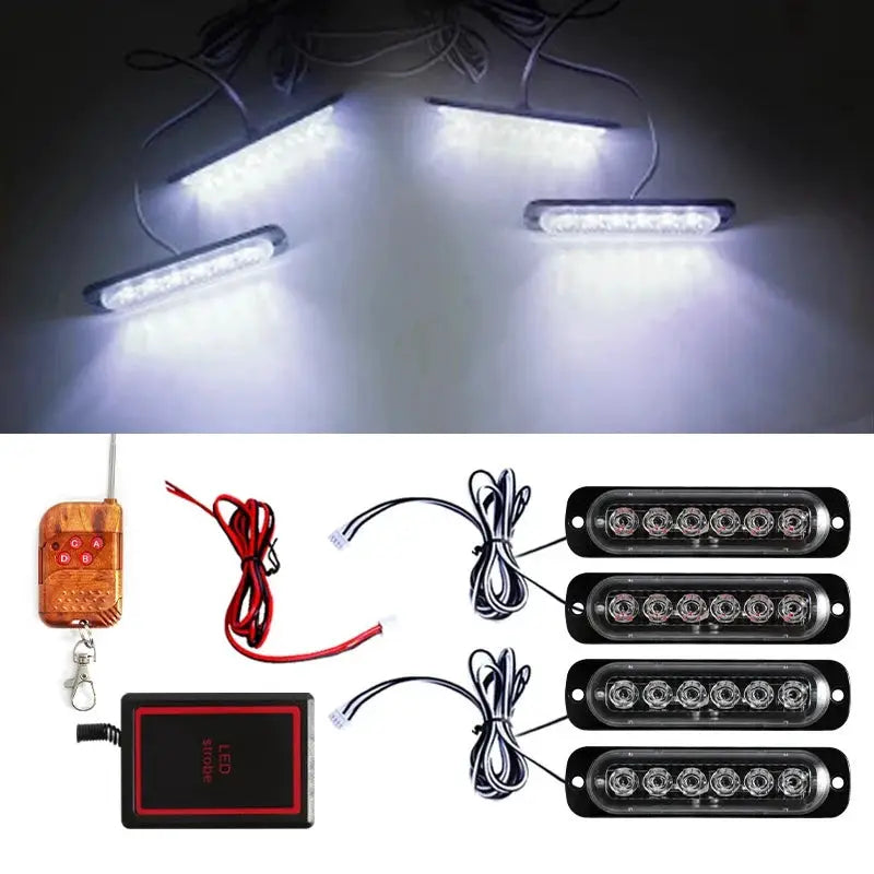 4PCS Grill Car LED Light Strobe Red Blue Emergency Remote Wireless Control Flash Signal Fireman Beacon Warning Lamp Yellow White by InterCyprus Trading Ltd