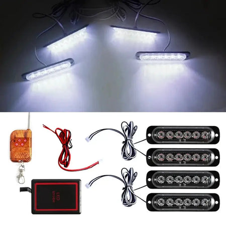 4PCS Grill Car LED Light Strobe Red Blue Emergency Remote Wireless Control Flash Signal Fireman Beacon Warning Lamp Yellow White by InterCyprus Trading Ltd