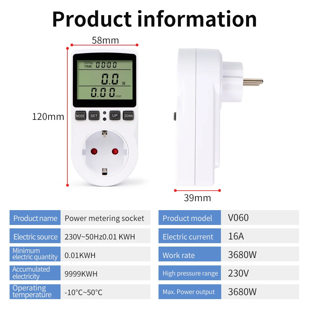 V060 Digital Power Meter Socket &ndash; Energy Monitoring
