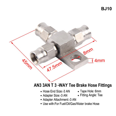 AN3 Motorcycle Hydraulic Brake Oil Hose Line Banjo Fitting M10x1 &ndash; Durable Stainless Steel Construction BJ10