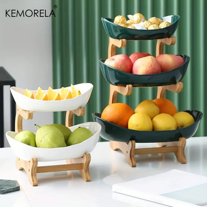 Double Three Layer Modern Wooden Fruit Plate &ndash; Space Saving