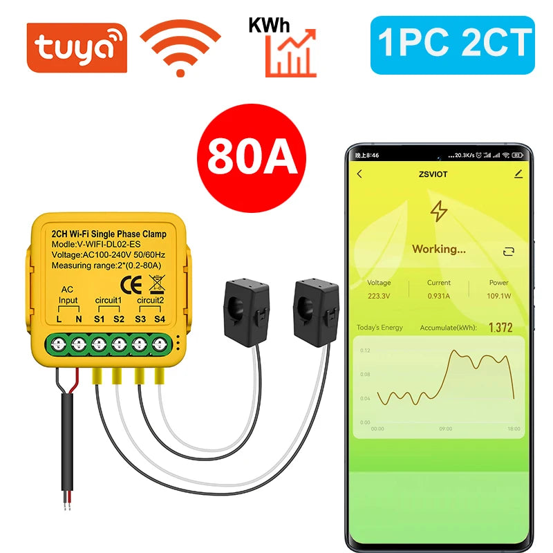 Tuya WiFi On-Off Controller 80A Meter &ndash; Smart Monitoring WiFi 2CH