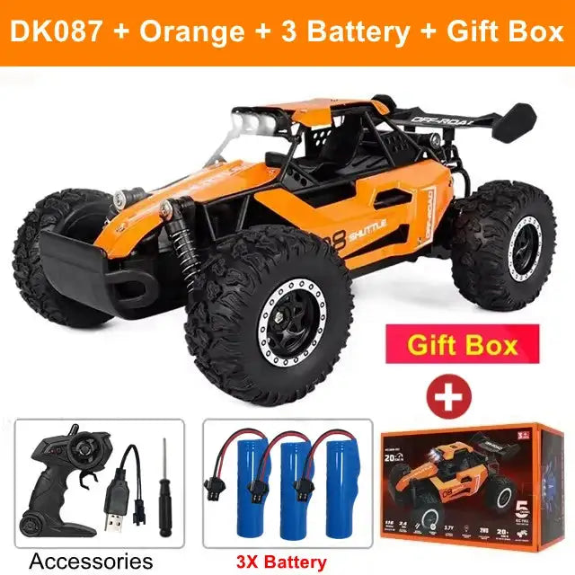 Remote Control Car RC Drift 1:16 Off Road Alloy &ndash; LED Light DK087 Orange 3B Box