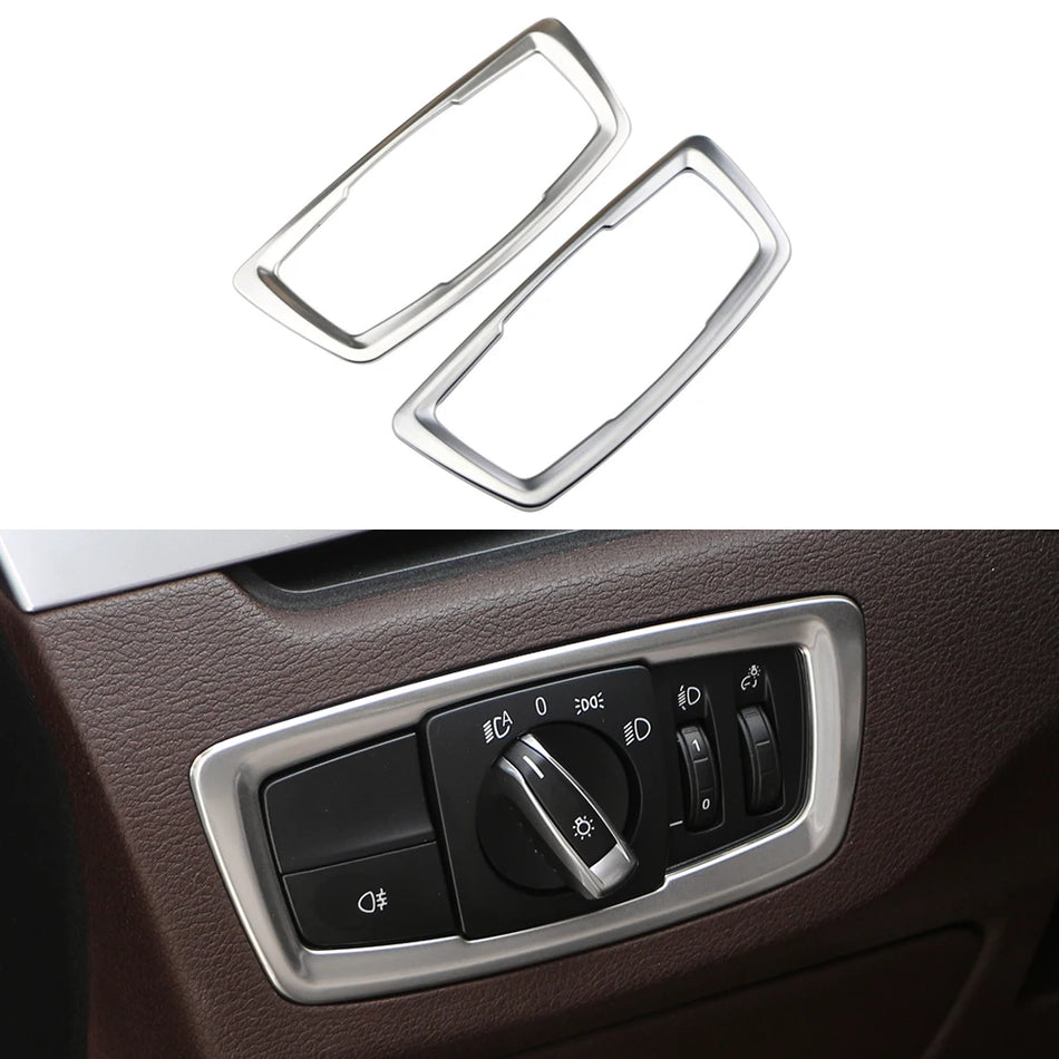 BMW X1 X2 Headlight Switch Frame Cover, Silver ABS Stainless Steel