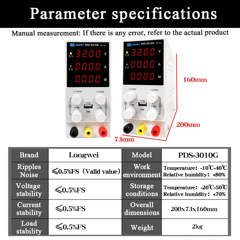 Longwei PDS-3010G - Adjustable 0-30V 10A Lab Bench Power