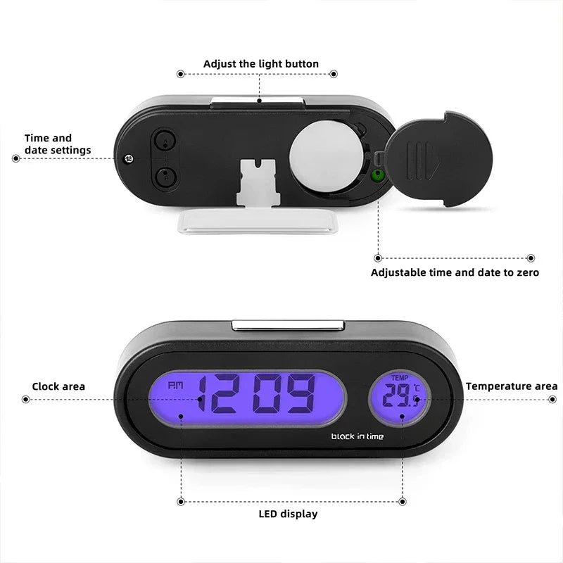 Car Clock Digital Thermometer Watch 2 In 1 &ndash; Luminous LCD