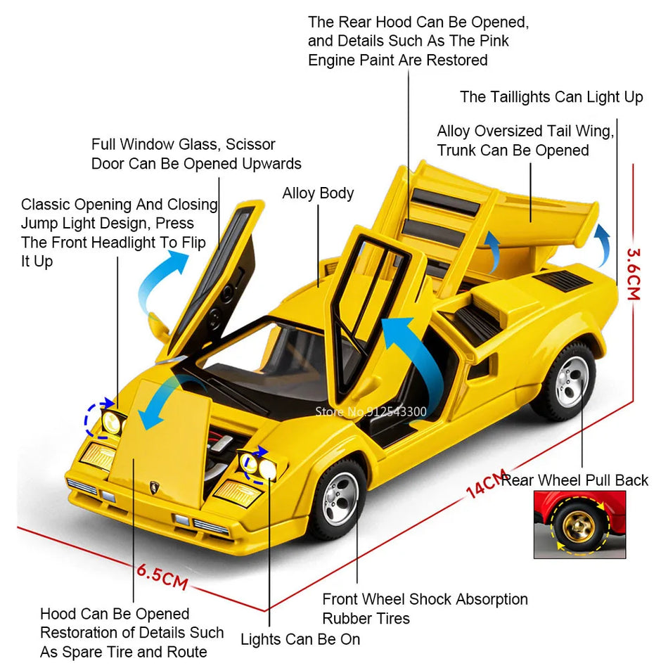 1:32 Modelo de Coche Diecast Countach LP500S con Puertas Abiertas, Sonido, Luces
