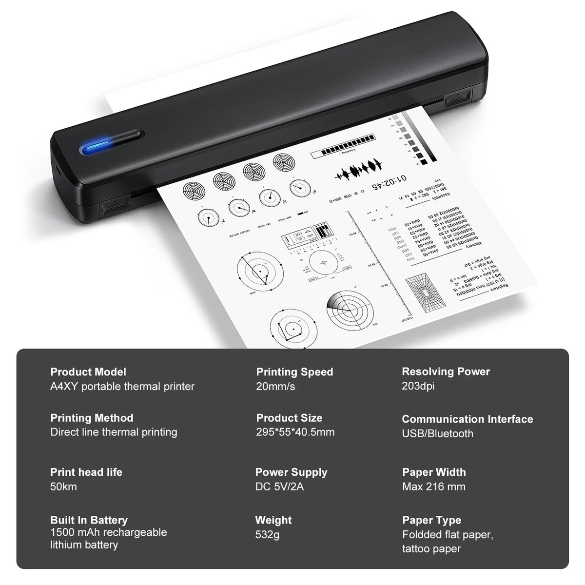 Portable A4 Thermal Printer &ndash; Bluetooth and App Connectivity