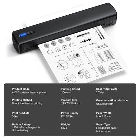 Portable A4 Thermal Printer &ndash; Bluetooth and App Connectivity