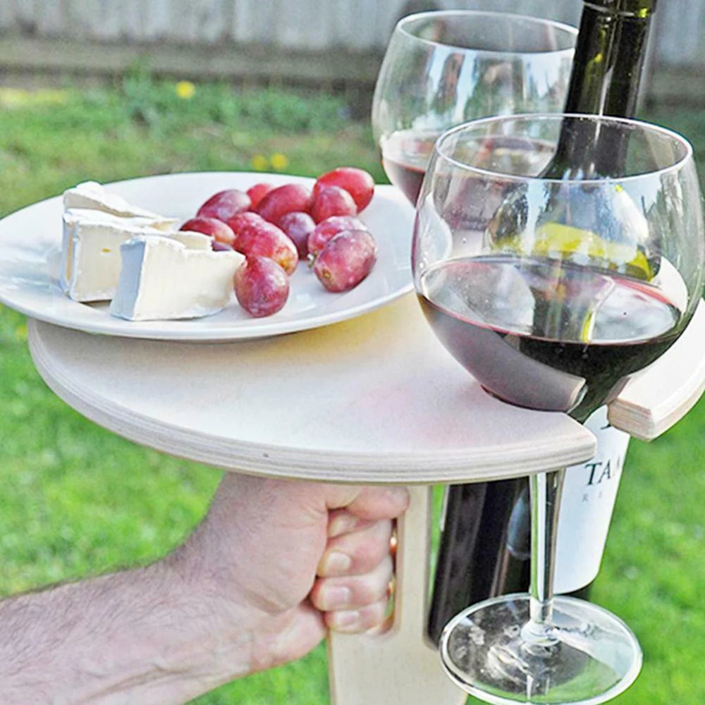 Outdoor Folding Wooden Wine Table &ndash; Wine Glass Holder