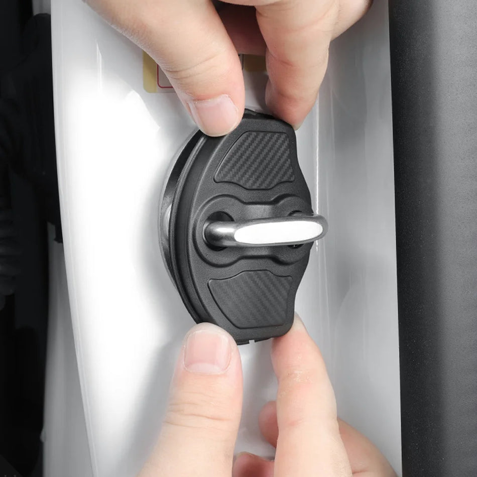Dør låse dække til Tesla Model 3 og Model Y, ABS kulfiber finish, 4-delt sæt