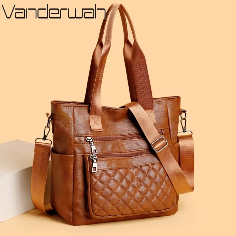 Borsa a Spalla in Morbida Pelle PU per Donna, Grande Capacità, Design Retrò con Tasche Multiple