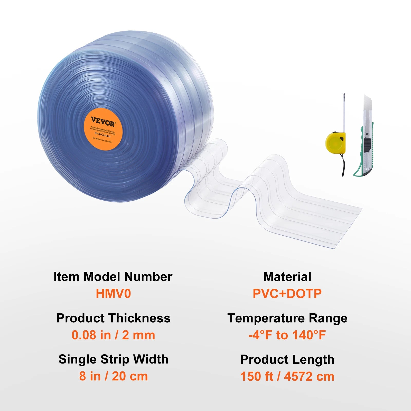 VEVOR 150ft Clear Ribbed Strip Curtain - Durable PVC Roll 150 ft x 8 in / france