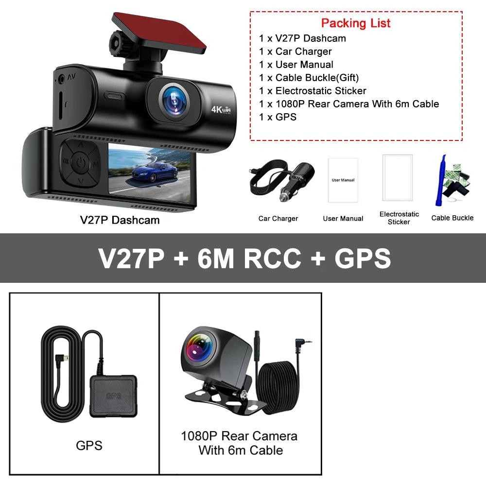4K Dash Cam with GPS &amp; WiFi V27P-6M RCC-GPS / 64G