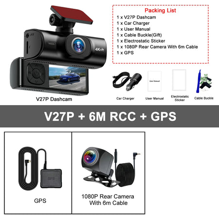 4K Dash Cam with GPS &amp; WiFi V27P-6M RCC-GPS / 64G