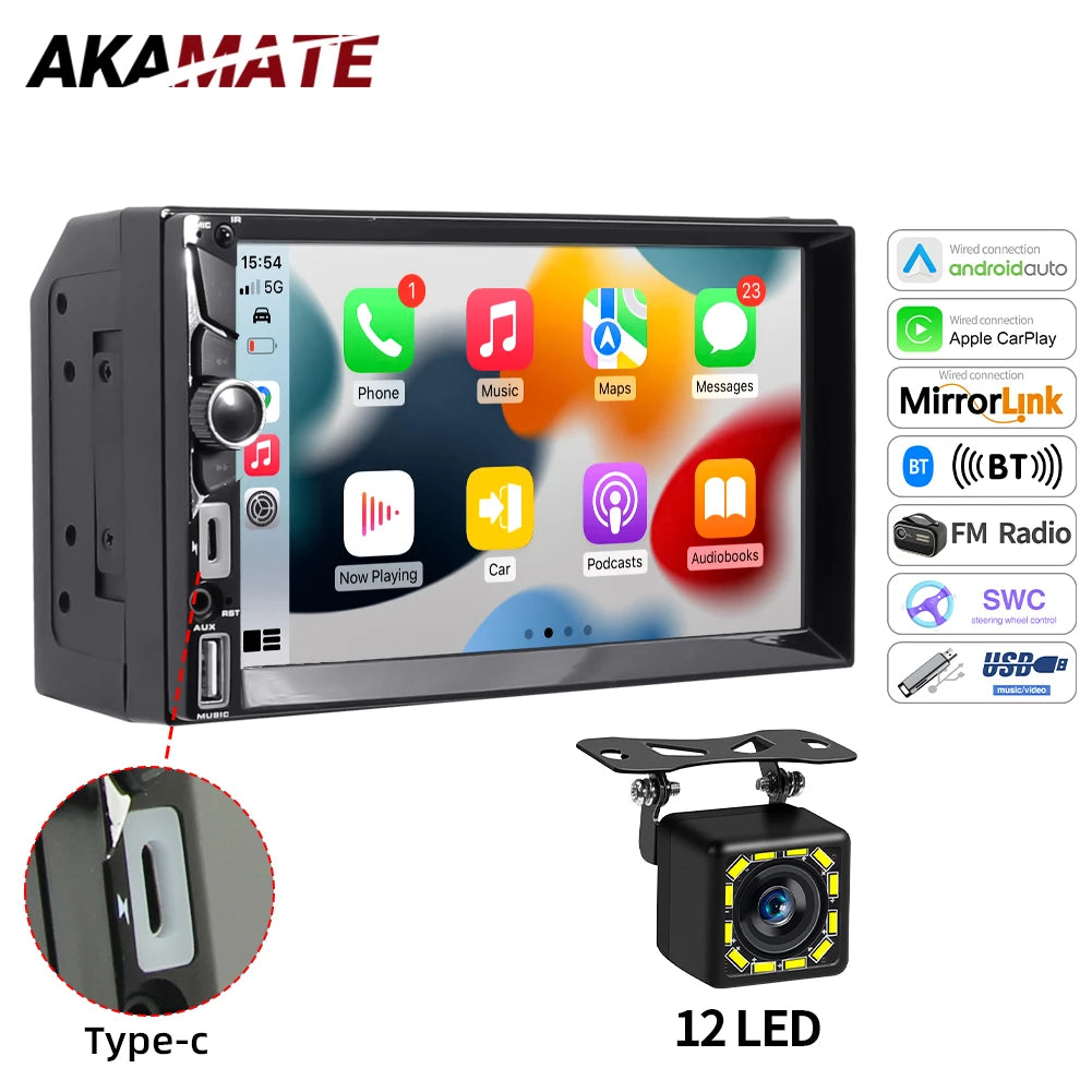 CA7080OSD 7 Inch 2DIN Car Radio - CarPlay Android Bluetooth CA7080 12LED