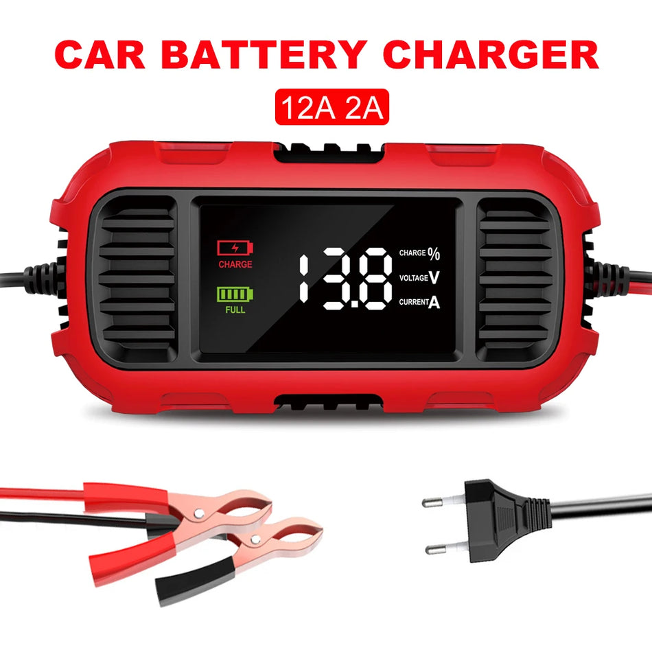 2A 12V Car Battery Charger with Digital LCD, Maintains AGM GEL Lead-Acid
