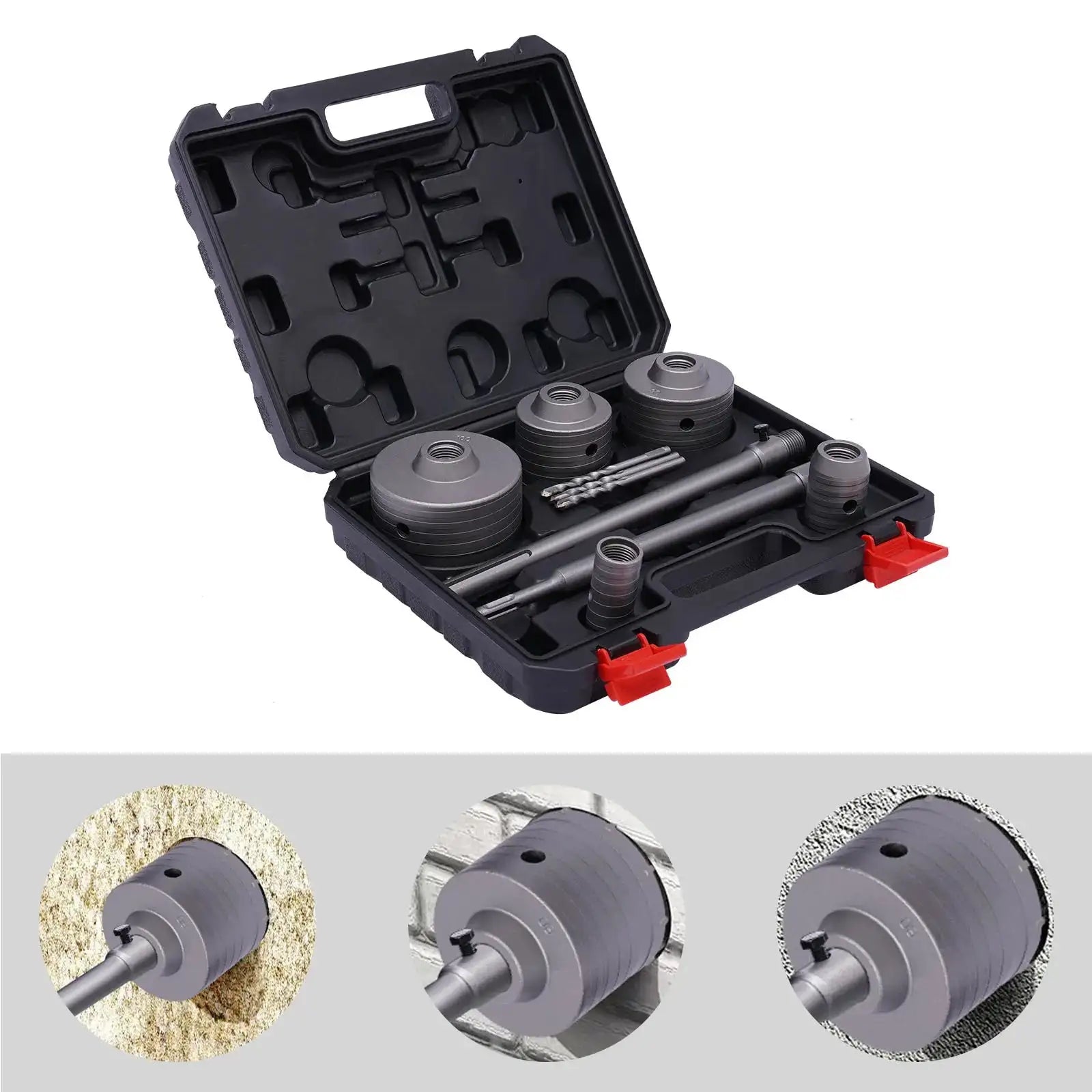 9PC Hole Saw Kit SDS Plus Arbor Shaft &ndash; Includes Pilot Bits