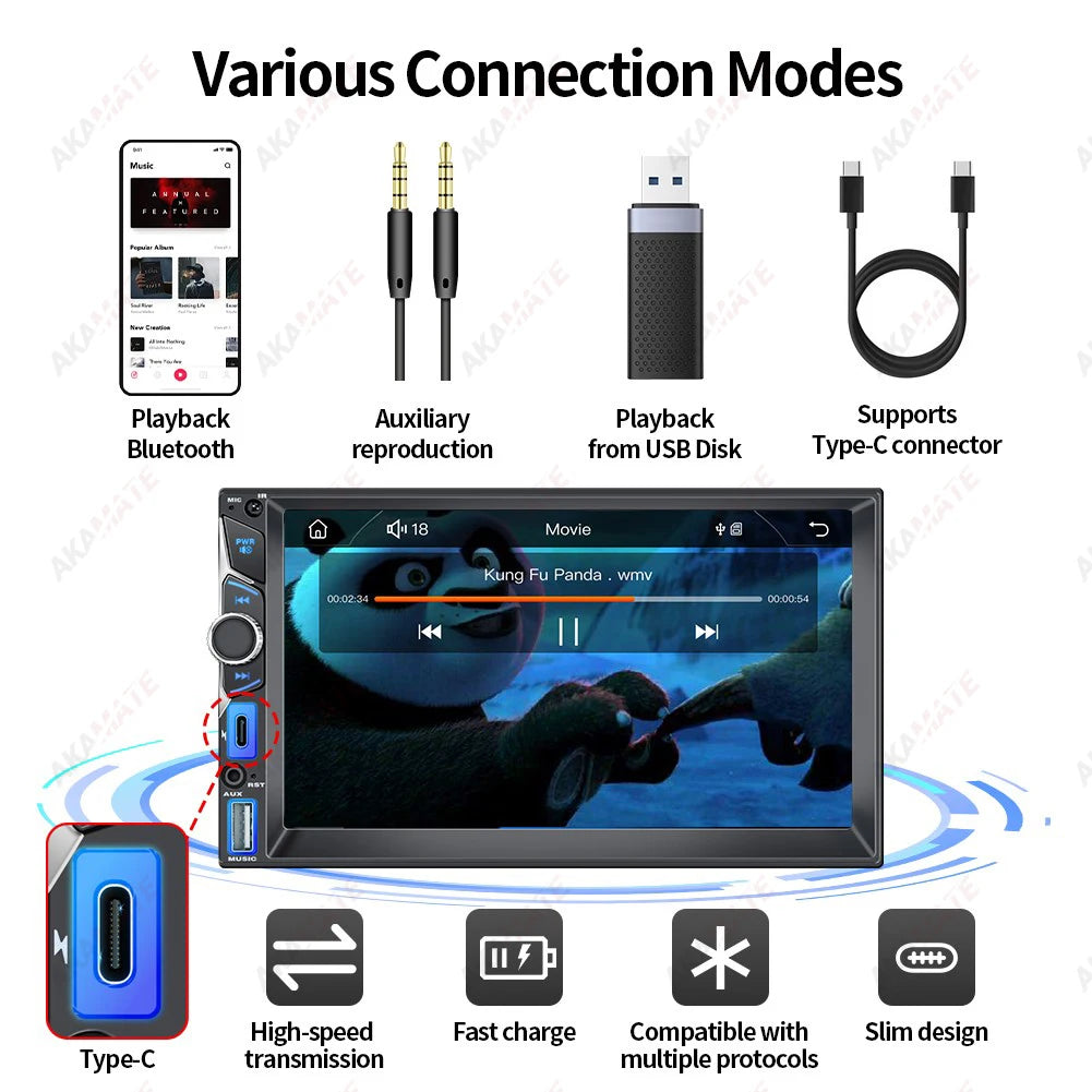CA7080OSD 7 Inch 2DIN Car Radio - CarPlay Android Bluetooth