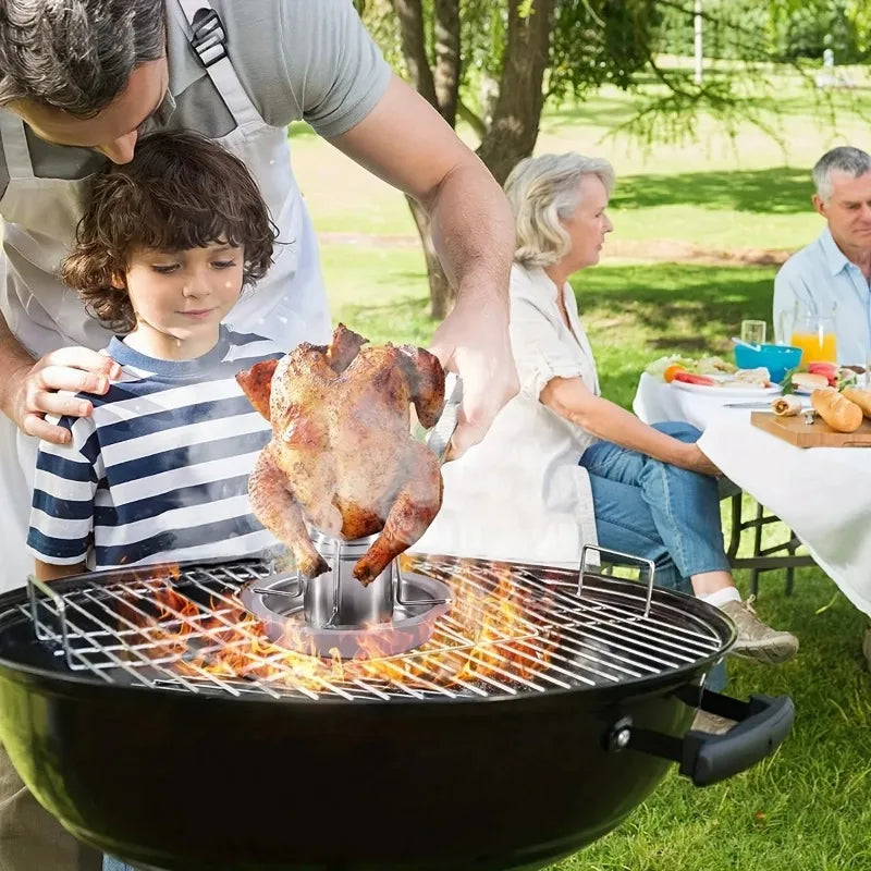 Stainless Steel Vertical Chicken Roaster with Drip Pan